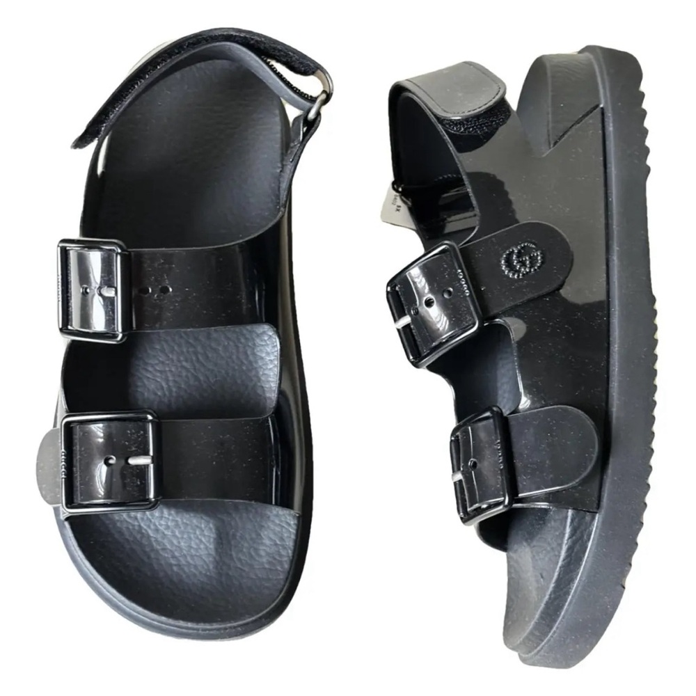 black gucci slides with strap